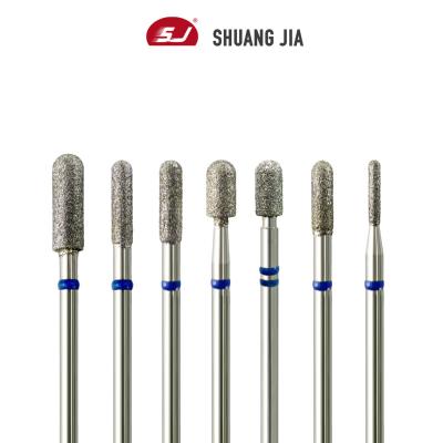 China Quickly Remove All SHUANGJIA Size Rounded Top Barrel Shape Diamond Smooth The Cuticle Area Medium Diamond Nail Drill Bit for sale