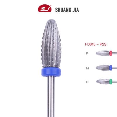 China Quick Remove Hard Gel SHUANGJIA Bullet Shape Dust Proof Straight Cut Remove Gel Tool Tungsten Carbide Nail Drill Bit for sale