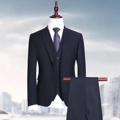 China Anti-wrinkle fashion button color fabric woolen custom made suit jacket vest pants 3 piece suit men for sale