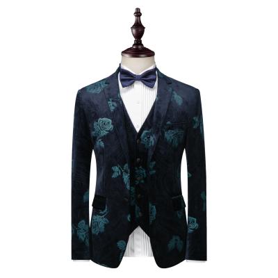 China Anti-wrinkle party dress men's suit three-piece suit British fashion craft velvet suit printing casual suits for sale