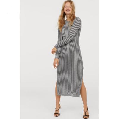 China 2021 New Spring Summer Breathable Fahion Women's Slim Sleeve Dress Long Vertical Stripes For Casual Women Ladies Dress for sale