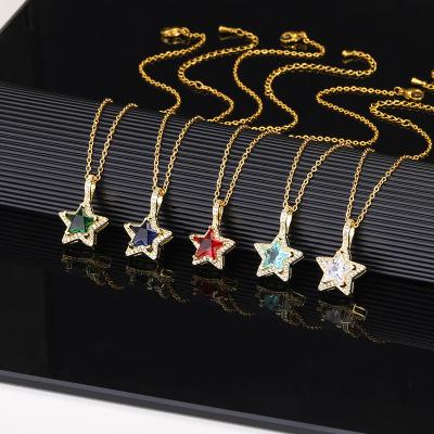 China 18k Gold Plated Stainless Steel Trendy Bohemia Colorful CZ Crystal Star Choker Necklace For Women for sale