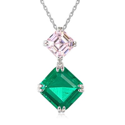 China Vintage Classic Square Cut CZ Gemstone Necklace Women Jewelry 925 Sterling Silver Emerald Green Necklace for sale