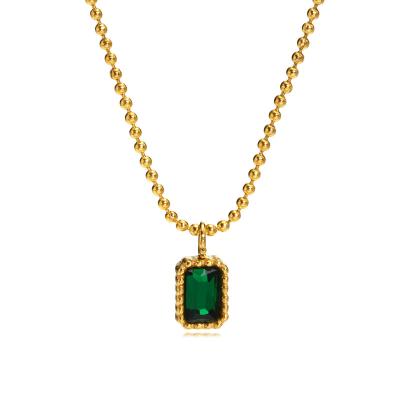 China New Fashion Design Stainless Steel CZ Emerald Classic Pendant Chain Necklace Women NC-984 for sale