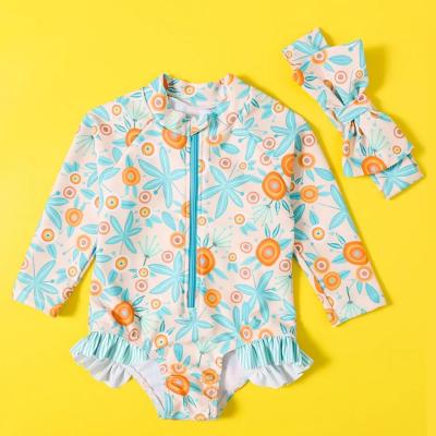 China Breathable Toddler Kids Swimsuit Custom Girls Long Sleeve Baby Summer One Piece Bikini Zipper Swimwear UPF 50+ 0-6Years for sale