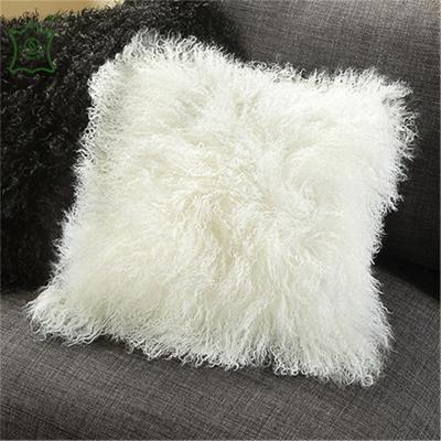 China Decoration Chinese Mongolian Curly Lamb Fur Pillows Real Cushions Super Soft Lambwool Pillow for sale