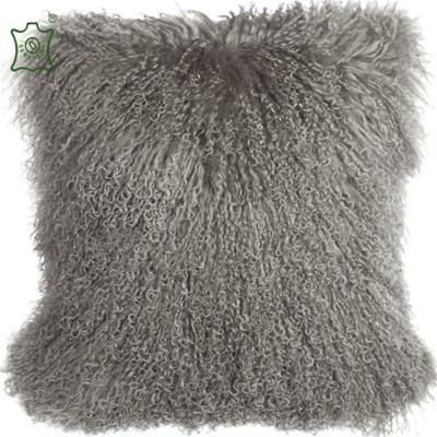 China Hebei Anti-Static Factory Real Fur Mongolian Sheepskin 45x45 Square Pillows for sale