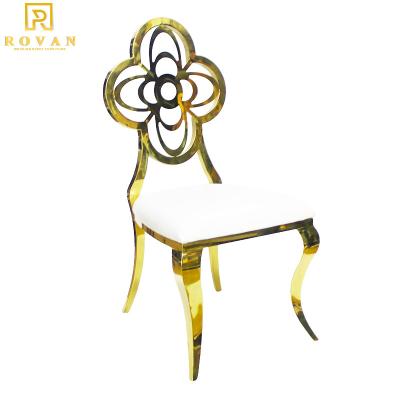 China Modern Hotel Chair Banquet Chair Luxury Stainless Steel Leather Dining Cheapest Gold Luxury Wedding Chair for sale