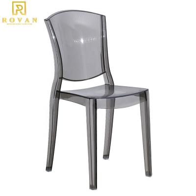 China 2020 Wholesale New Modern Design Smoky Gray Acrylic Party Wedding Events Clear Transparent Dining Chairs Furniture With Square Back for sale