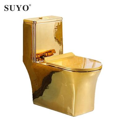 China Double-Flux Bathroom Set Sanitary Ware Decorated Gold Plating Silver Gold One Piece Toilet Lavatory for sale