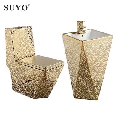 China Diamond Luxury Gold Sanitary Ware Double-flow Toiletries Chaozhou Manufacturer Electroplating Bathroom Commode for sale