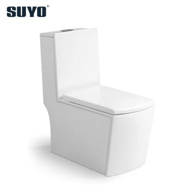 China Double-Flow SUYO Style European Square Washdown Gravity One-Piece Toilet Bowl Brand With Soft Narrow Seat Cover for sale