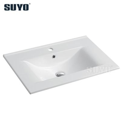 China Modern High Quality Slim Rectangular Cabinet Bathroom Sink Ceramic Bevel Edge Sink for sale