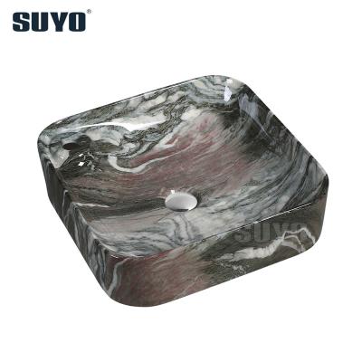 China Modern Natural Stone Pattern Bathroom Decal Above Counter Mounting Art Ceramic Marble Basin for sale