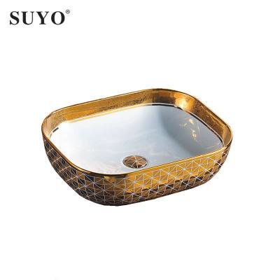 China Shampoo Sinks Dubai High End Elegant Luxury Gold Plated Luxury Hand Wash Basin Hotel Case Grain Ceramic Basin for sale