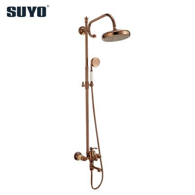 China With Sliding Bar Bathroom Faucets Bath Shower Faucet Wall Mounted Mixer Chrome Polished With Telephane Handset for sale