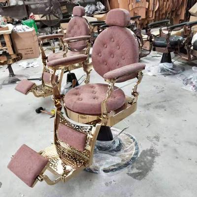 China Clearance cheap men's pink hairdressing barber chair simple mobile old lady super comfortable vintage female bronze supplies salon for sale