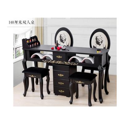 China European gold flower design factory price tempered glass oak wood solid leg black antique nail table for sale