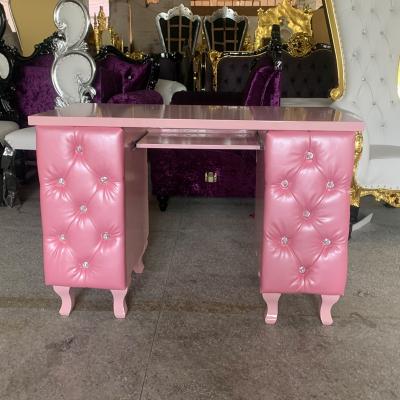 China Cheap Manufacturer North European Style Dull Pink Nail Table Manicure Table Dull Nail Salon Furniture for sale