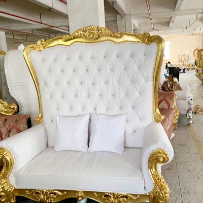 China Hot Sale Extendable Wedding Couch Living Room Furniture Luxury Royal Baby Pink+Gold Throne Sofa Chair For Hotel for sale