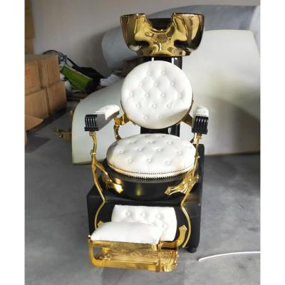 China Shampoo Chair Foshan Factory New Arrival Classic Salon Antique White Gold Barber Shampoo Chair For Sale for sale