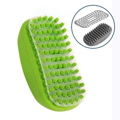 China Sustainable Dog Grooming Brush Soothing Rubber Pet Shampoo Bath Brush Massage Comb with Adjustable Ring Handle for Long Short Haired Dogs for sale