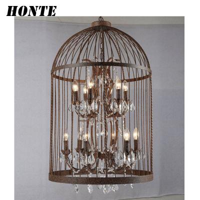 China Large industrial size 80 of the K9 bracket light 120cm black or white American crystal chandelier E14 birdcage for sale