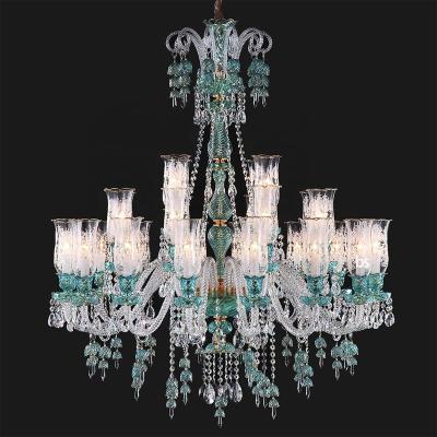 China Traditional 28 Lights Blue Glass Crystal Chandelier Chandeliers for Villa Hotel Restaurant Ballroom Lobby Lobby Living Room for sale