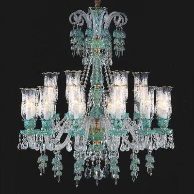 China Traditional Classic Red Blue Antique Glass Chandelier Bulbs 100cm Wide 108cm Lights 15L High For Bar Barber Shop Shop Hotel Restaurant for sale