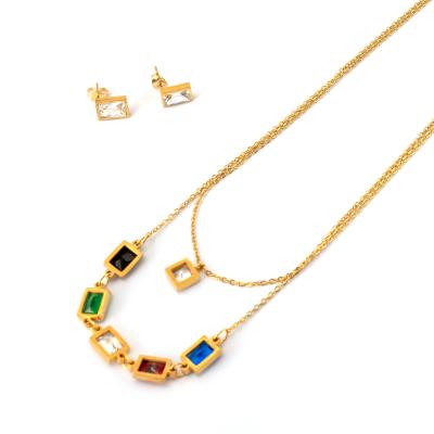 China CLASSIC Square Necklace Green Zircon Necklace 18k Gold Stone Necklace for sale