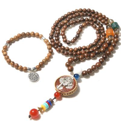 China Traditional Lotus Wood Beaded Bracelet Necklace Women Bracelet Necklace Nepal Jewelry Set for sale