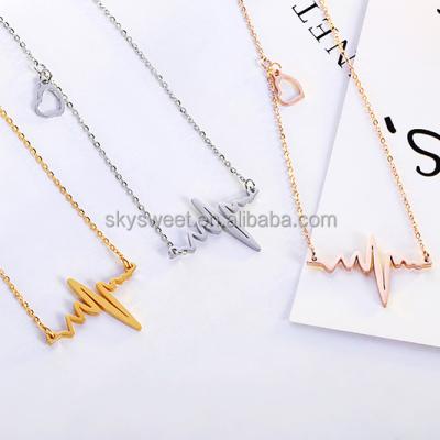 China Stainless Steel ECG/EKG Shaped Heart Gear Stainless Steel Necklace, Stainless Steel Jewelry Gold (PR1847) for sale