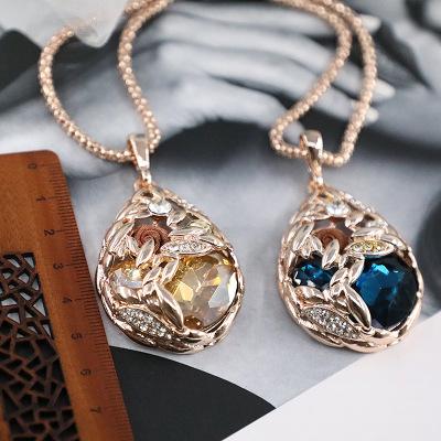 China Rope Hollow Rose Necklace Women Pendant Necklace Female Long Chain Jewelry for sale