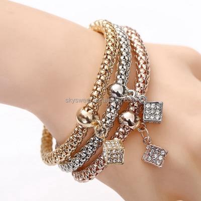 China 3PCS European Fashion Women Jewelry Geometric Square Crystal Bangle Charm Bracelet for sale