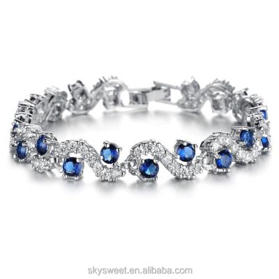 China SWTR1058 Crystal Bracelets for Women, AAA Zircon Plated Platinum Bracelet, Crystal Copper Bracelet for sale