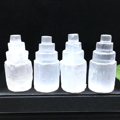 China Wholesale China Beautiful Selenite Tower Candle Holder Selenite Tower With Led For Selenite Lamp Decoration for sale