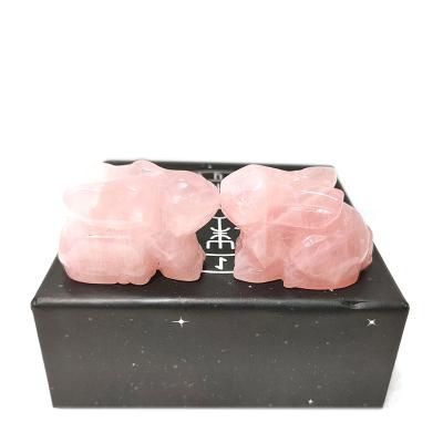 China Lovely Crystal Carving Animal Rose Quartz rabbit figurine from China Rose Quartz Crystal Carving Wholesale for sale for sale