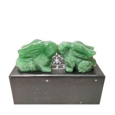 China China Green Aventurine Crystal Carving Wholesale Natural Jade Green Aventurine Hand-carved Statues Rabbits for sale