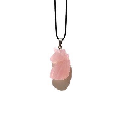 China China Selling Rose Quartz Carving High Quality Rose Quartz Unicorn Pendant For Gifts Or Decoration for sale