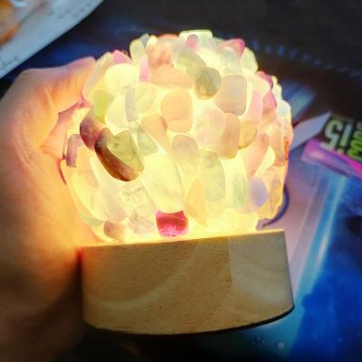 China China Rainbow Fluorite Crystal Chips Processing Rainbow Fluorite Sphere With Led Light Use For Decoration for sale