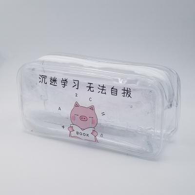 China Cute Makeup Bag School Cartoon Girl Creative Heart Quicksand in Oil Large Capacity Storage Transparent Pen Case for sale