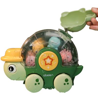 China Play In The Water Electric Pressing Music Sliding Rotating Water Wheel Eyes Baby Turtle Bath Toy for sale