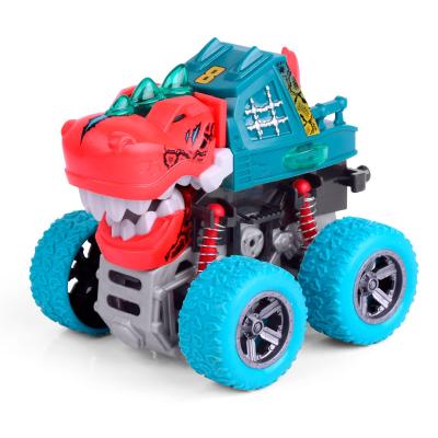 China Luminous Sound Effect Pull Back Car Animal Monster Truck Double Friction Powered Swing Stunt Vehicles Toys Set Kids for sale