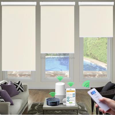 China Smart Home Wifi App Google Home Alexa Remote Controlled Motorized Blackout Roller UV Window Shade for Home Decoration for sale