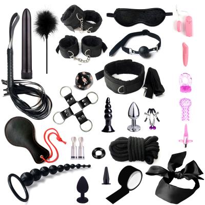 China SM Rollover Protection Device Hand Cuffs Bondage 28PCS Bondage Restraints Set Fetish Bed Restraints Kits For Adult Beginners SM Games Light Nipple Clamps for sale