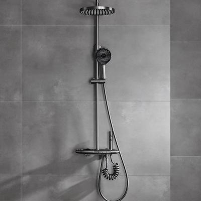 China Without Slide Bar Bathroom Chrome Square Brass Shower Column Set Matte Black Square Exposed Thermostatic Shower Set for sale