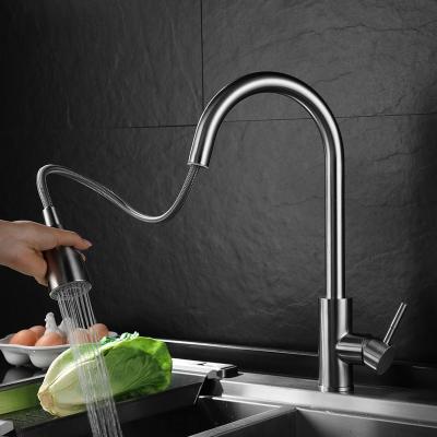 China Pull Out Spray Factory Direct Selling Stainless Steel Kitchen Faucet Rotating Pull-Down Household Basin Faucet for sale