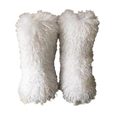 China Cushioning Luxury Fashion Winter faux Mongolian fur Shoes Woman men Home Ankle Snow Boots fluffy mongolian fur snow boots for women for sale