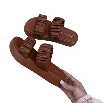 China Fashion Trend Lady Open Toe Wedge Sandals Slippers Wedding Party Double Row Pu Strap Pvc Sole Women Shoes for sale