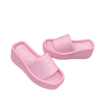 China Fashion Trend BUSY GIRL BD4490 slides slippers women sandals 2023 new arrivals pinkycolor thick soles Platform wedge heels beach slippers for sale